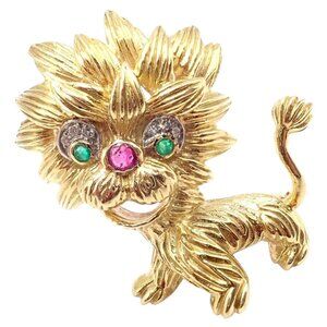 Authentic! Cartier Whimsical Dragon Lion 18k Yellow Gold Diamond Ruby Pin Brooch